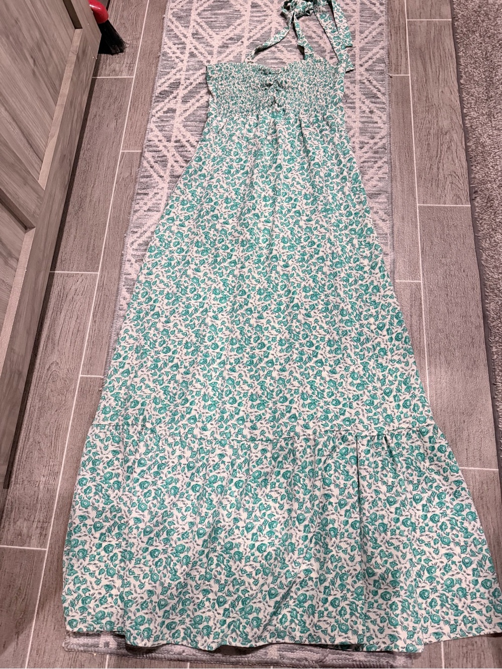 SHEIN Teal and White Floral Halter Maxi Dress